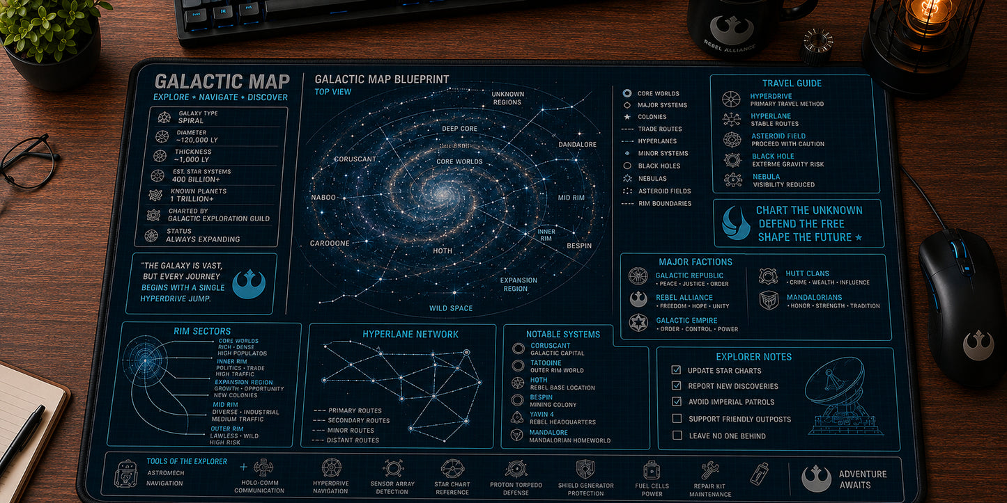 All Star Galaxy BluePrint Desk Mat Mouse Pad Plus Size Trending - 5to9vibe