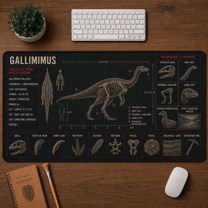 Gallimimus Dinosaur Blueprint Desk Mat | 5To9Vibe