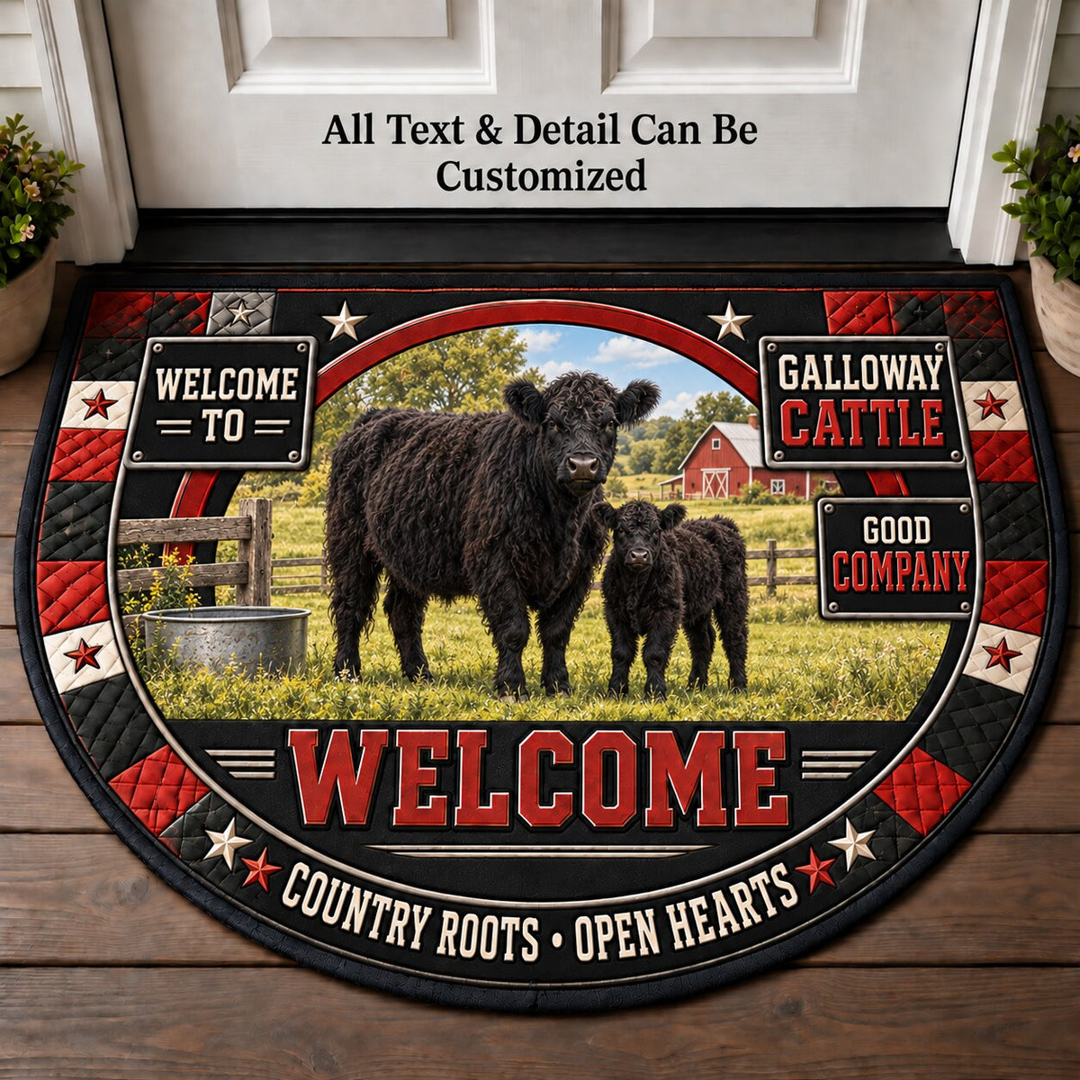 Galloway Cattle Personalized Half Round Mat | 5To9Vibe