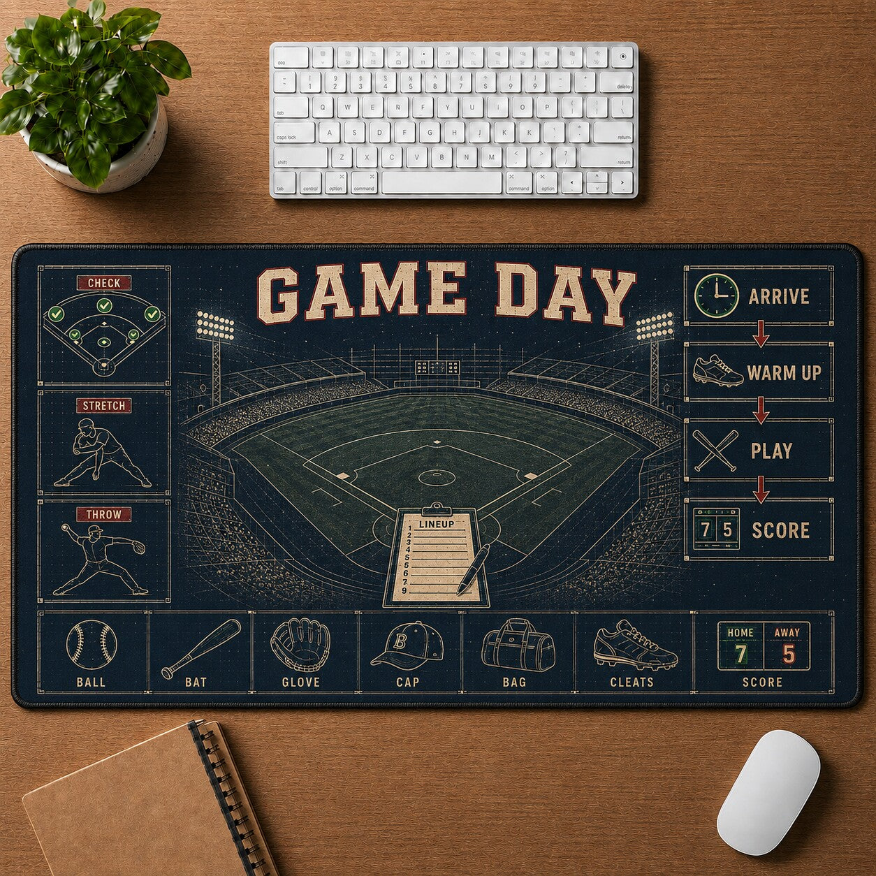 Game Day Baseball Blueprint Desk Mat | 5To9Vibe