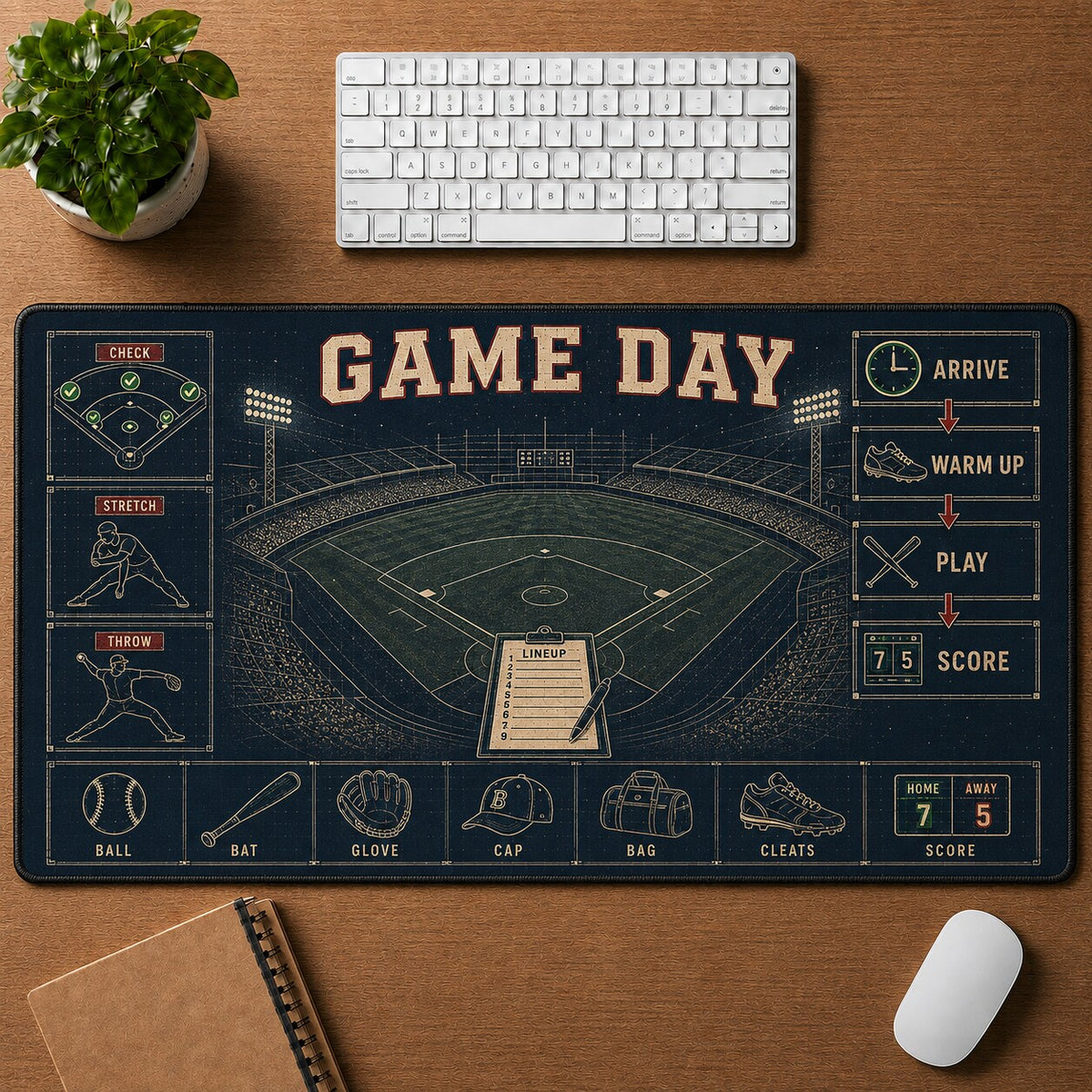Game Day Baseball Blueprint Desk Mat | 5To9Vibe