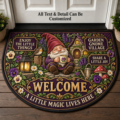 Garden Gnome Village Personalized Half Round Mat | 5To9Vibe