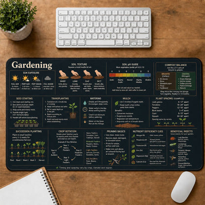 Gardening Cheat Sheet Quick Reference Guide Desk Mat | 5To9Vibe