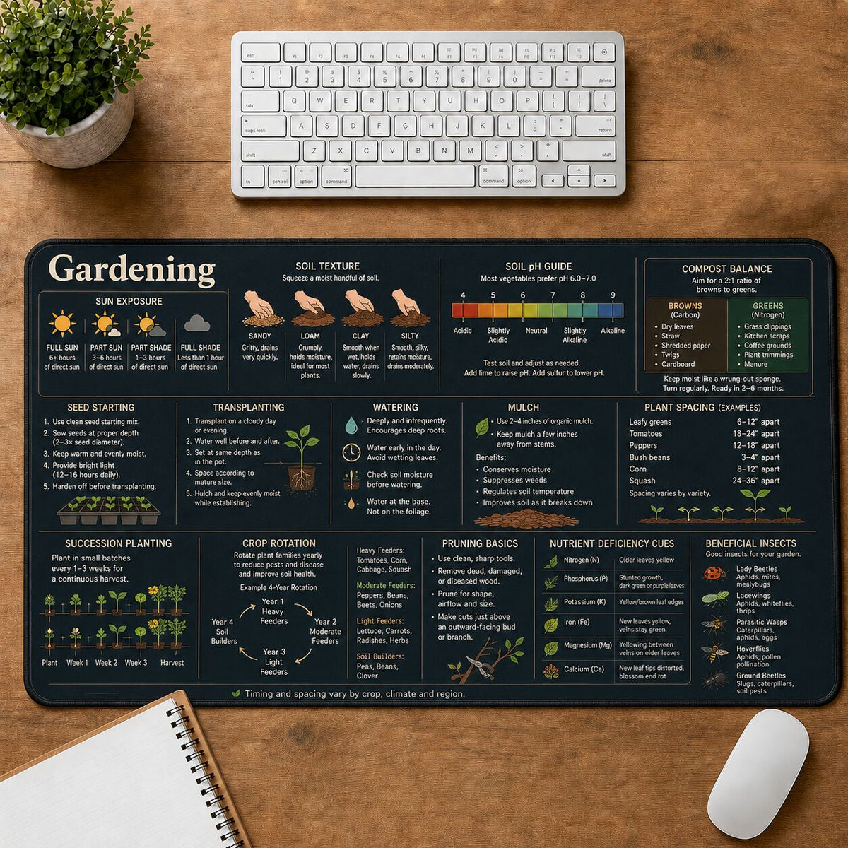 Gardening Cheat Sheet Quick Reference Guide Desk Mat | 5To9Vibe