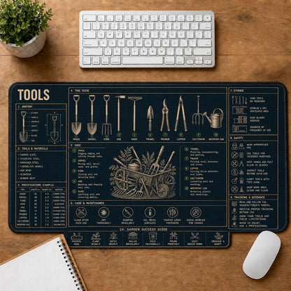 Gardening Tools Home and Workshop Technical Guide Desk Mat | 5To9Vibe