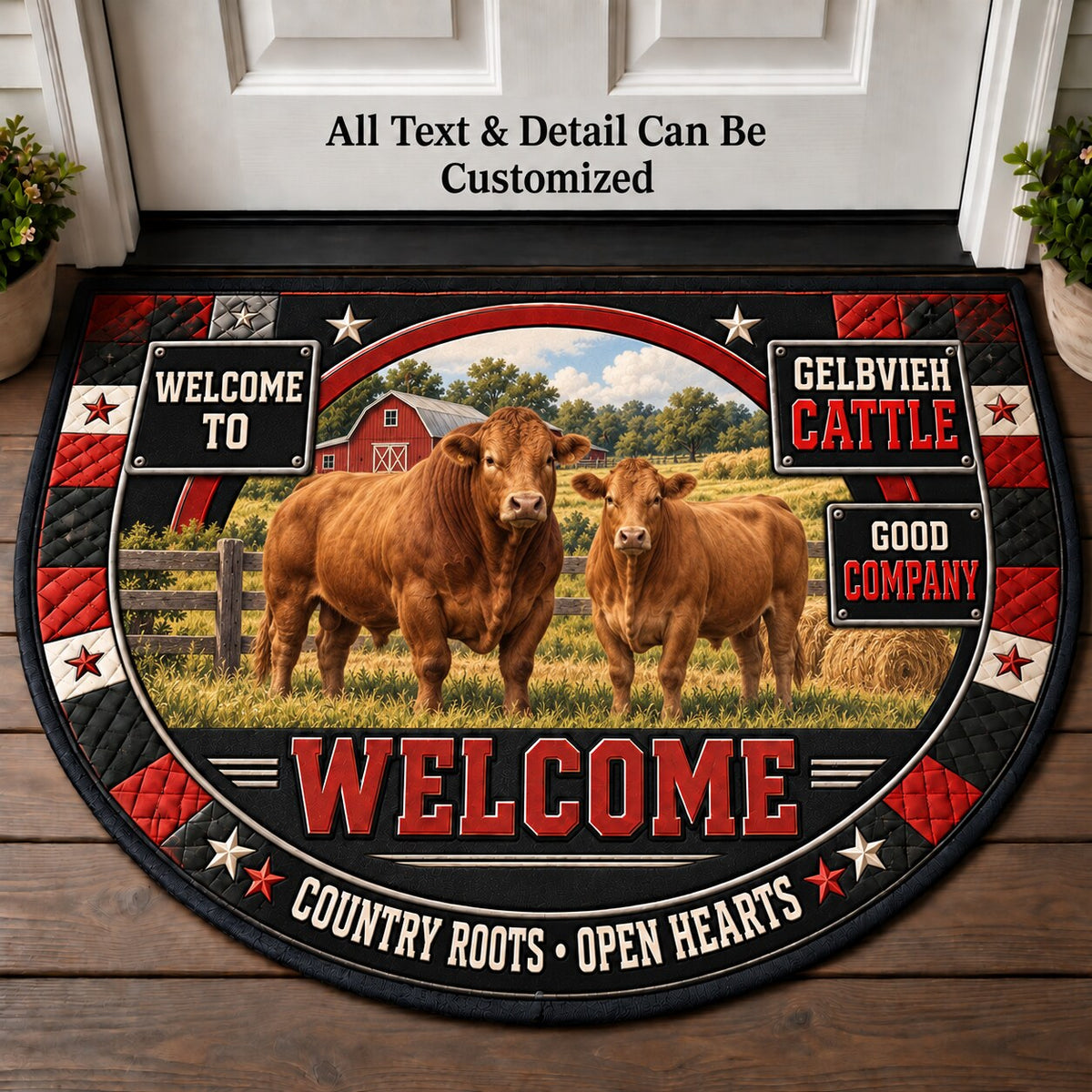Gelbvieh Cattle Personalized Half Round Mat | 5To9Vibe