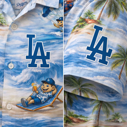 LAD Baseball Mascot Beach Viber Button-Up Unisex Hawaiian Shirt For Men & Women