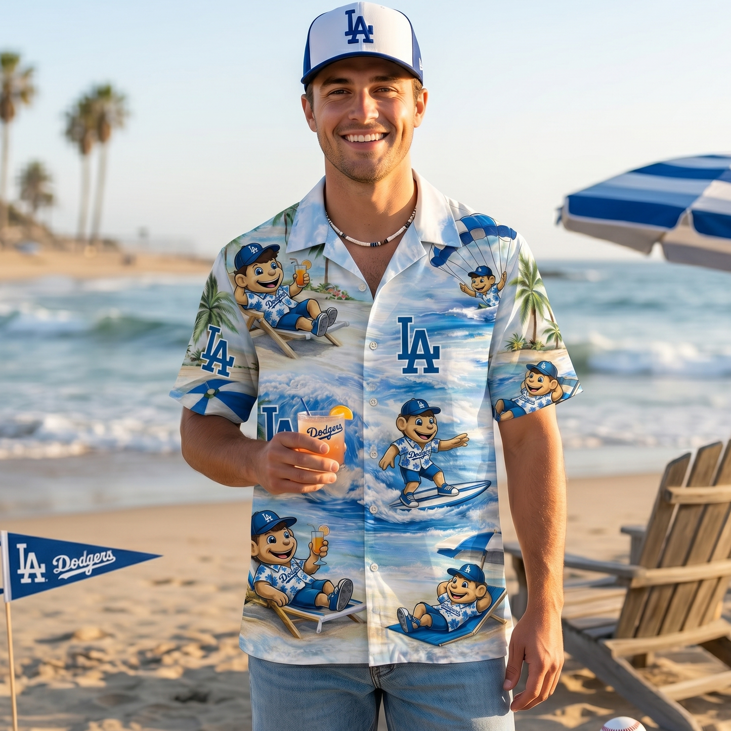 LAD Baseball Mascot Beach Viber Button-Up Unisex Hawaiian Shirt For Men & Women