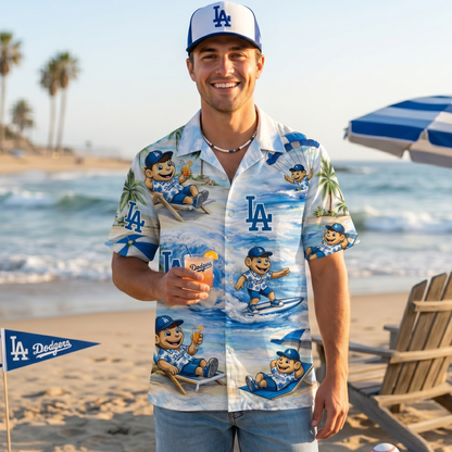 LAD Baseball Mascot Beach Viber Button-Up Unisex Hawaiian Shirt For Men & Women