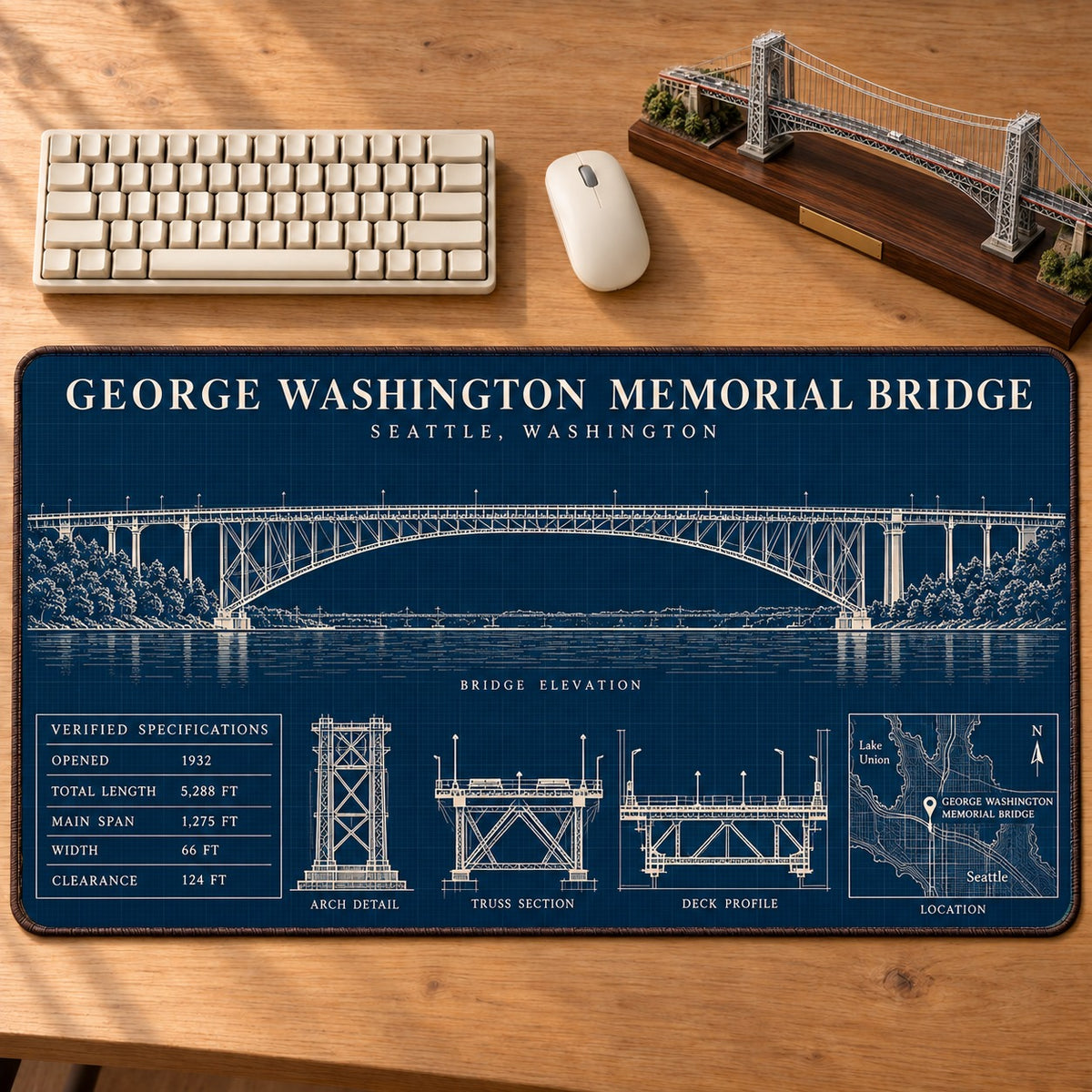 Iconic American Bridges Blueprint Desk Mat Mouse Pad Trending - 5to9vibe