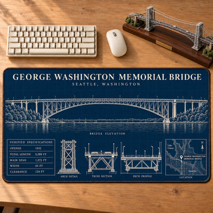 Iconic American Bridges Blueprint Desk Mat Mouse Pad Trending - 5to9vibe