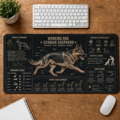 German Shepherd Dog Breed Visual Guide Desk Mat | 5To9Vibe