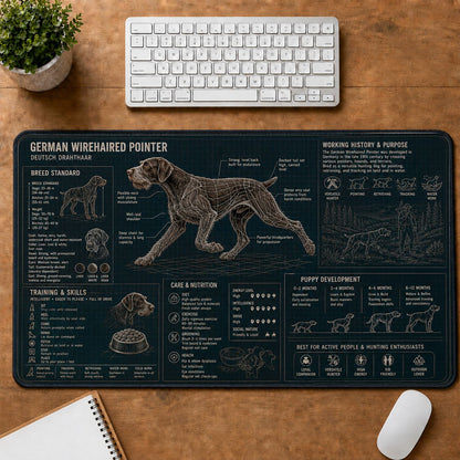 German Wirehaired Pointer Dog Breed Visual Guide Desk Mat | 5To9Vibe