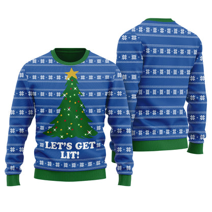Get Lit Funny Ugly Christmas Sweater Royal - Funny Ugly Christmas Sweater
