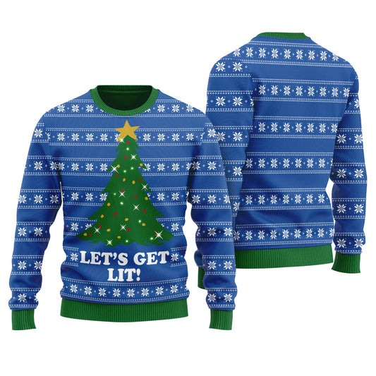 Get Lit Funny Ugly Christmas Sweater Royal - Funny Ugly Christmas Sweater