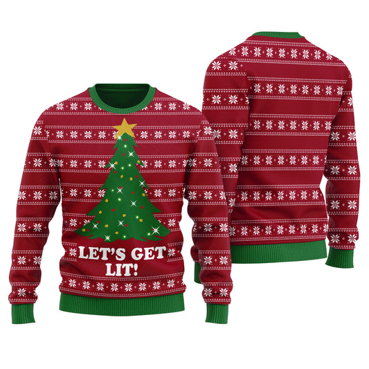 Get Lit Funny Ugly Christmas Sweater Cardinal Red - Funny Ugly Christmas Sweater