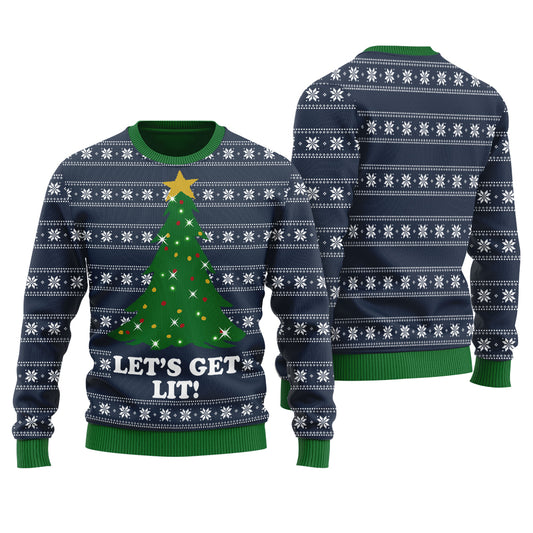 Get Lit Funny Ugly Christmas Sweater Navy - Funny Ugly Christmas Sweater