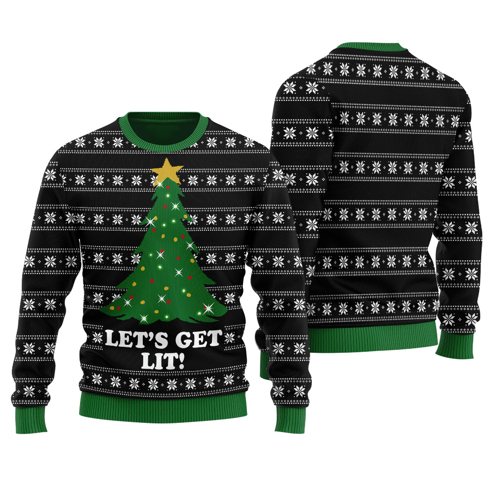 Get Lit Funny Ugly Christmas Sweater Men Black - Funny Ugly Christmas Sweater