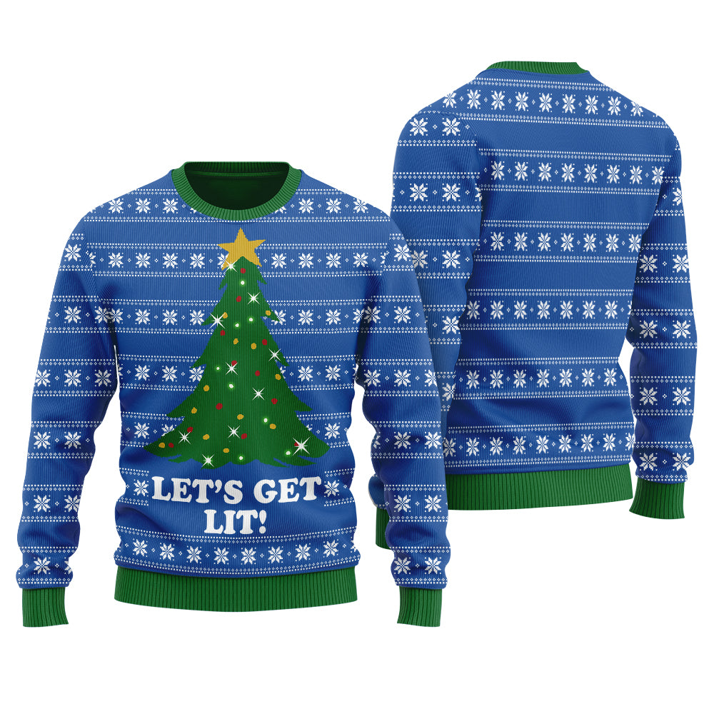 Get Lit Funny Ugly Christmas Sweater Men Royal - Funny Ugly Christmas Sweater