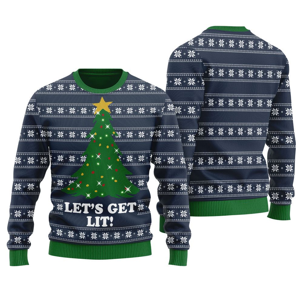 Get Lit Funny Ugly Christmas Sweater Women Navy - Funny Ugly Christmas Sweater