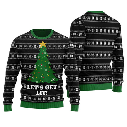 Get Lit Funny Ugly Christmas Sweater Women Black - Funny Ugly Christmas Sweater