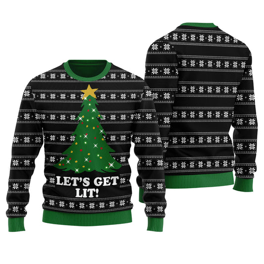 Get Lit Funny Ugly Christmas Sweater Women Black - Funny Ugly Christmas Sweater