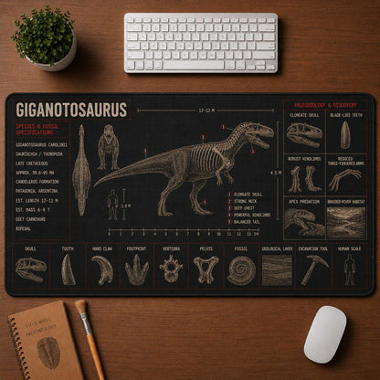 Giganotosaurus Dinosaur Blueprint Desk Mat | 5To9Vibe