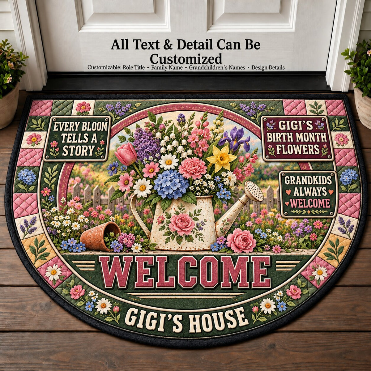 Gigi's Birth Month Flowers Personalized Half Round Mat | 5To9Vibe