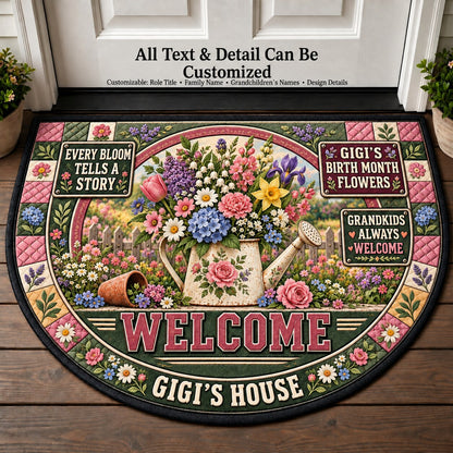 Gigi's Birth Month Flowers Personalized Half Round Mat | 5To9Vibe