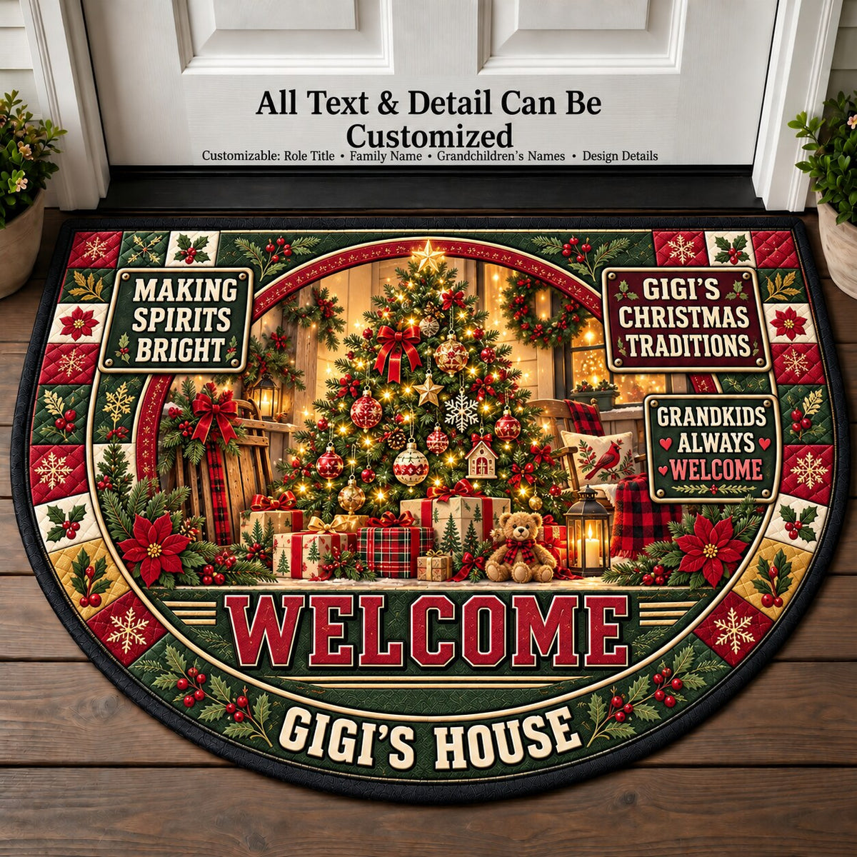 Gigi's Christmas Traditions Personalized Half Round Mat | 5To9Vibe