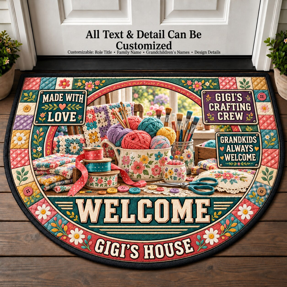 Gigi's Crafting Crew Personalized Half Round Mat | 5To9Vibe