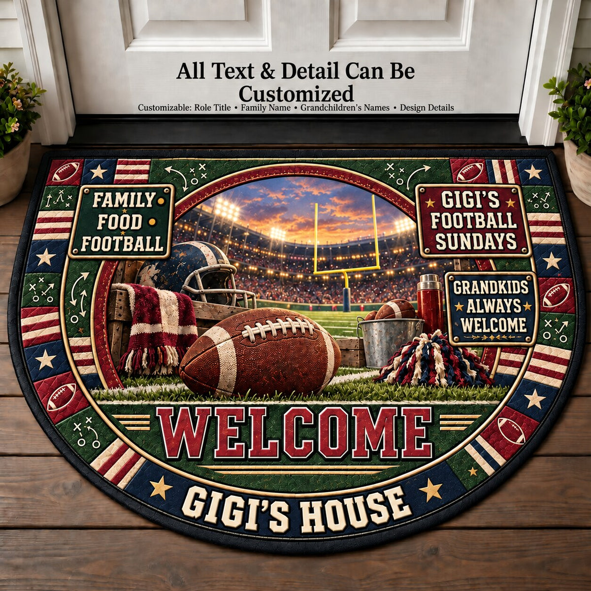 Gigi's Football Sundays Personalized Half Round Mat | 5To9Vibe