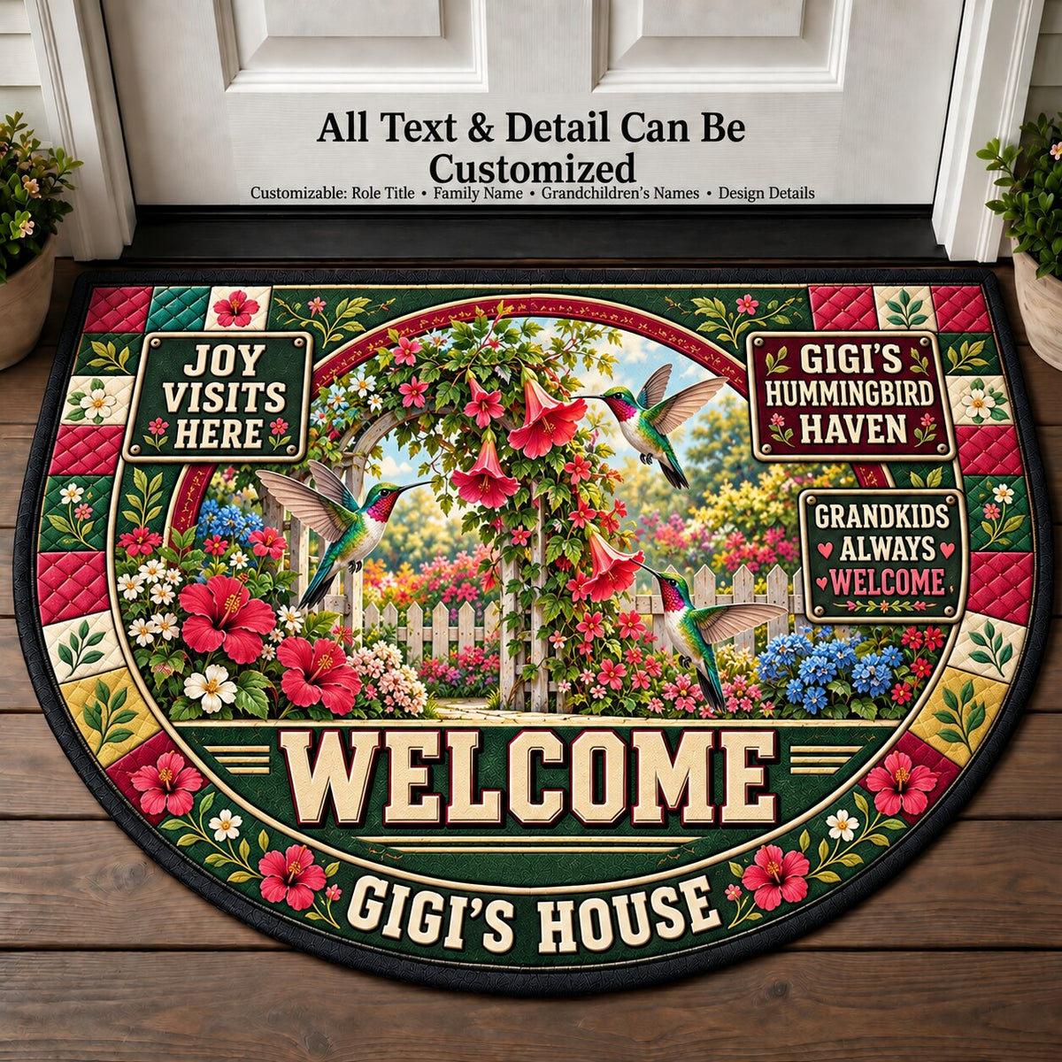 Gigi's Hummingbird Haven Personalized Half Round Mat | 5To9Vibe
