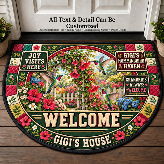 Gigi's Hummingbird Haven Personalized Half Round Mat | 5To9Vibe