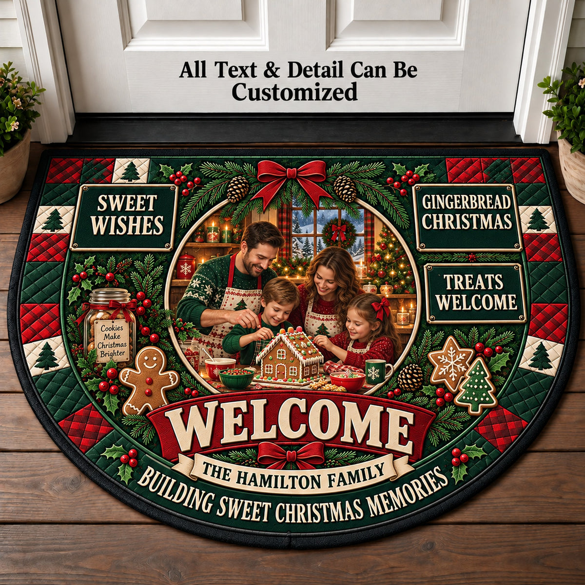 Gingerbread House Memories Personalized Half Round Mat | 5To9Vibe