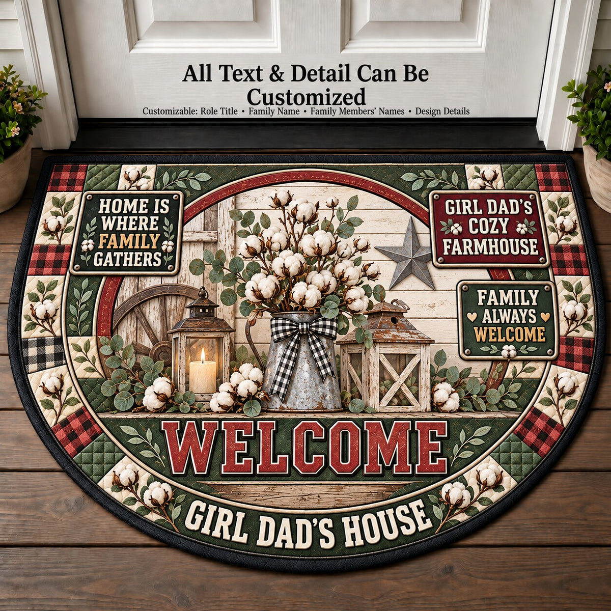 Girl Dad's Cozy Farmhouse Personalized Half Round Mat | 5To9Vibe