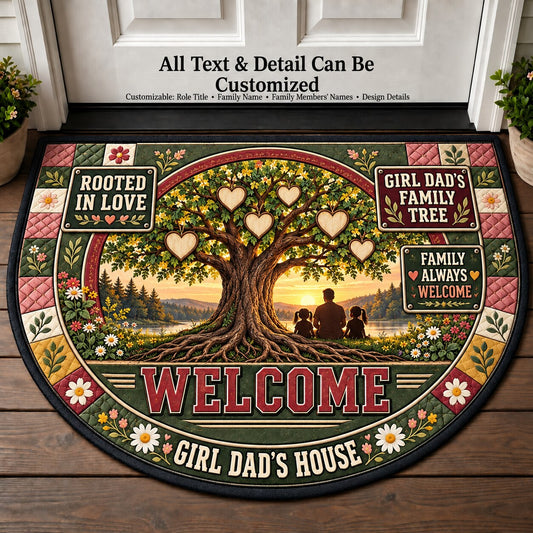 Girl Dad's Family Tree Personalized Half Round Mat | 5To9Vibe