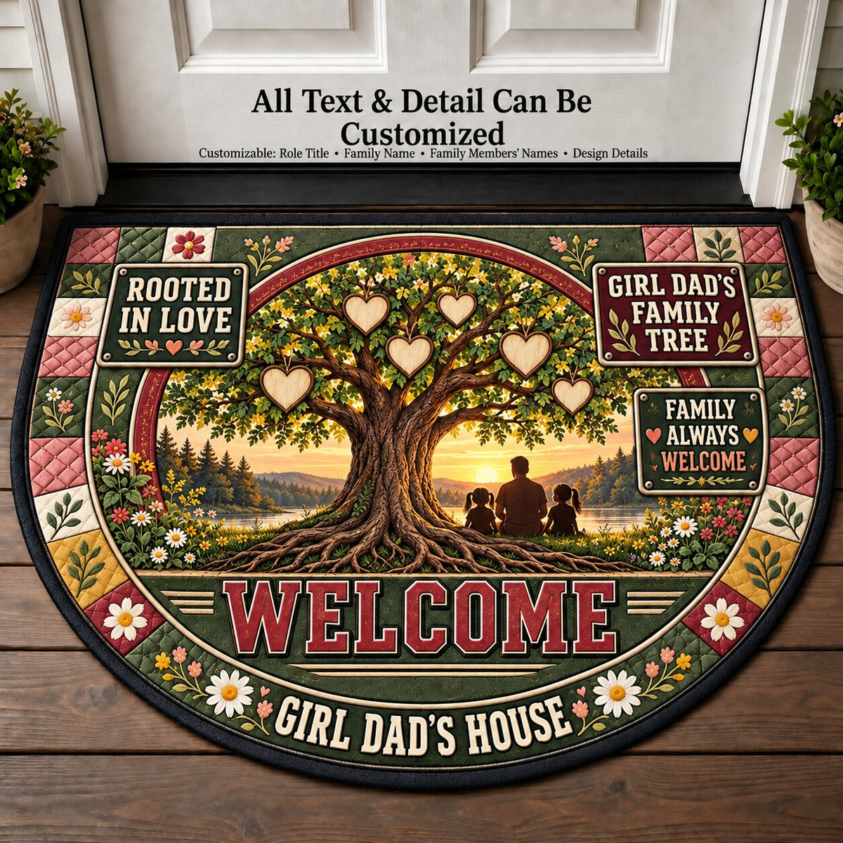 Girl Dad's Family Tree Personalized Half Round Mat | 5To9Vibe