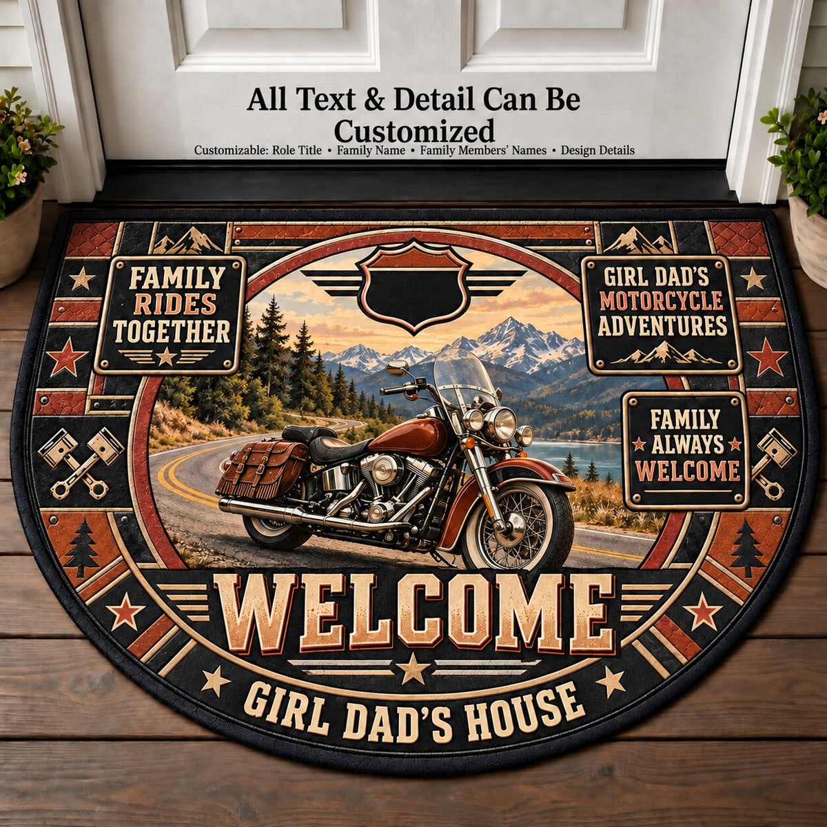 Girl Dad's Motorcycle Adventures Personalized Half Round Mat | 5To9Vibe
