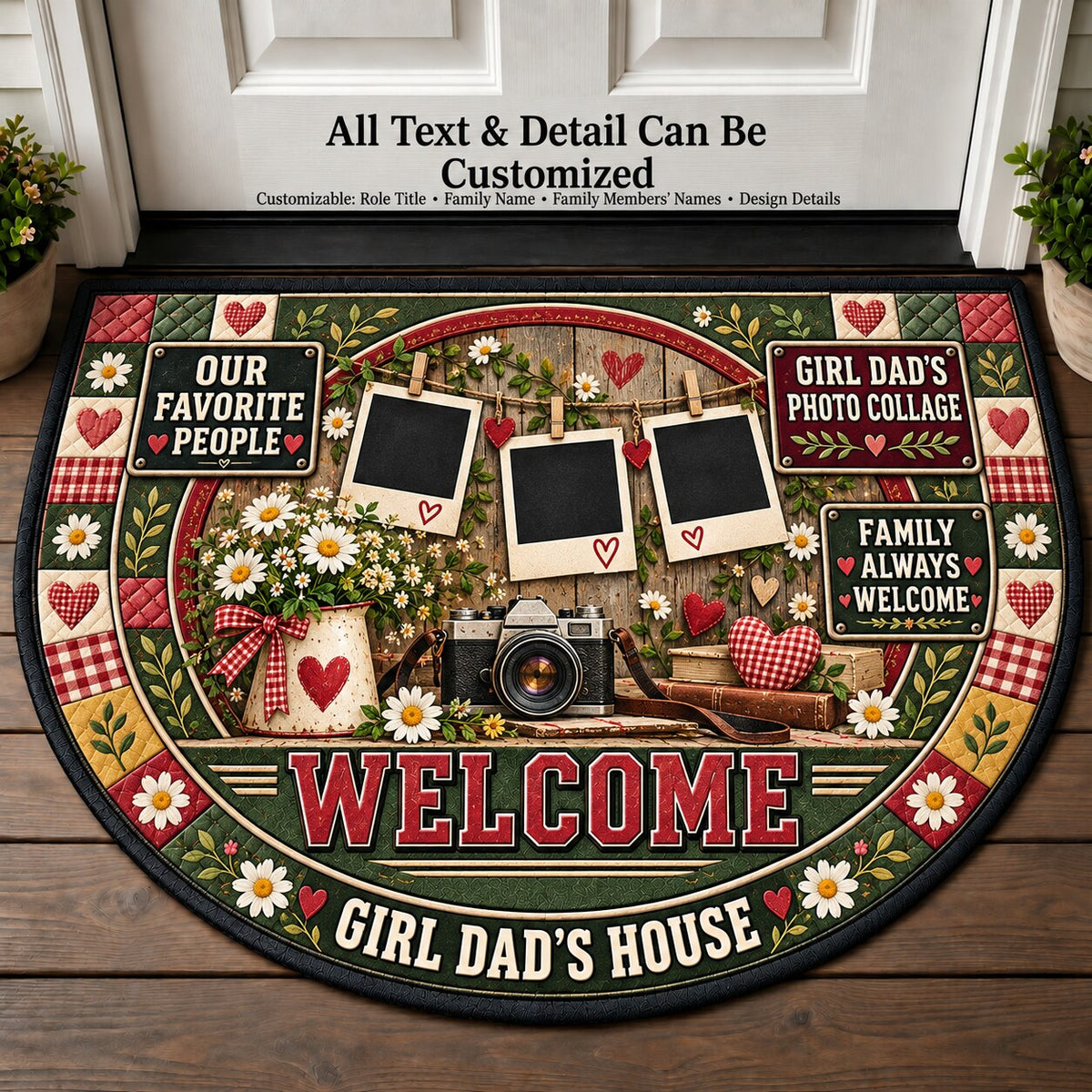 Girl Dad's Photo Collage Personalized Half Round Mat | 5To9Vibe