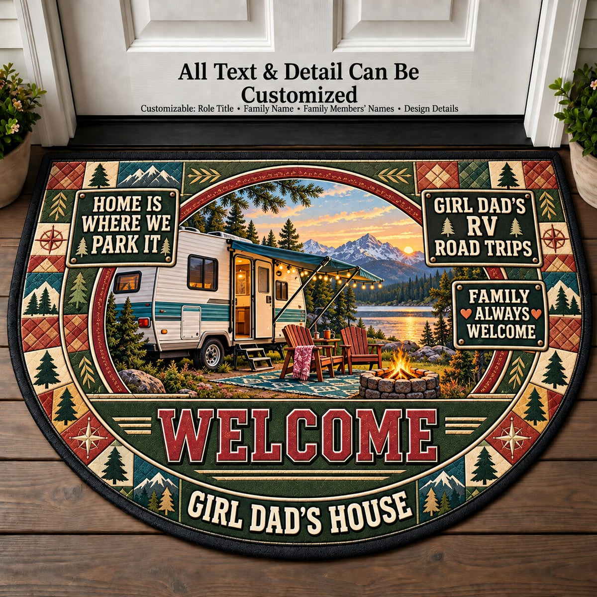 Girl Dad's RV Road Trips Personalized Half Round Mat | 5To9Vibe