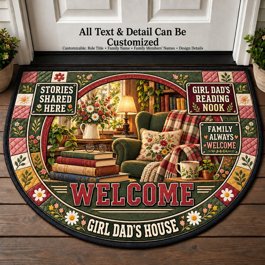 Girl Dad's Reading Nook Personalized Half Round Mat | 5To9Vibe