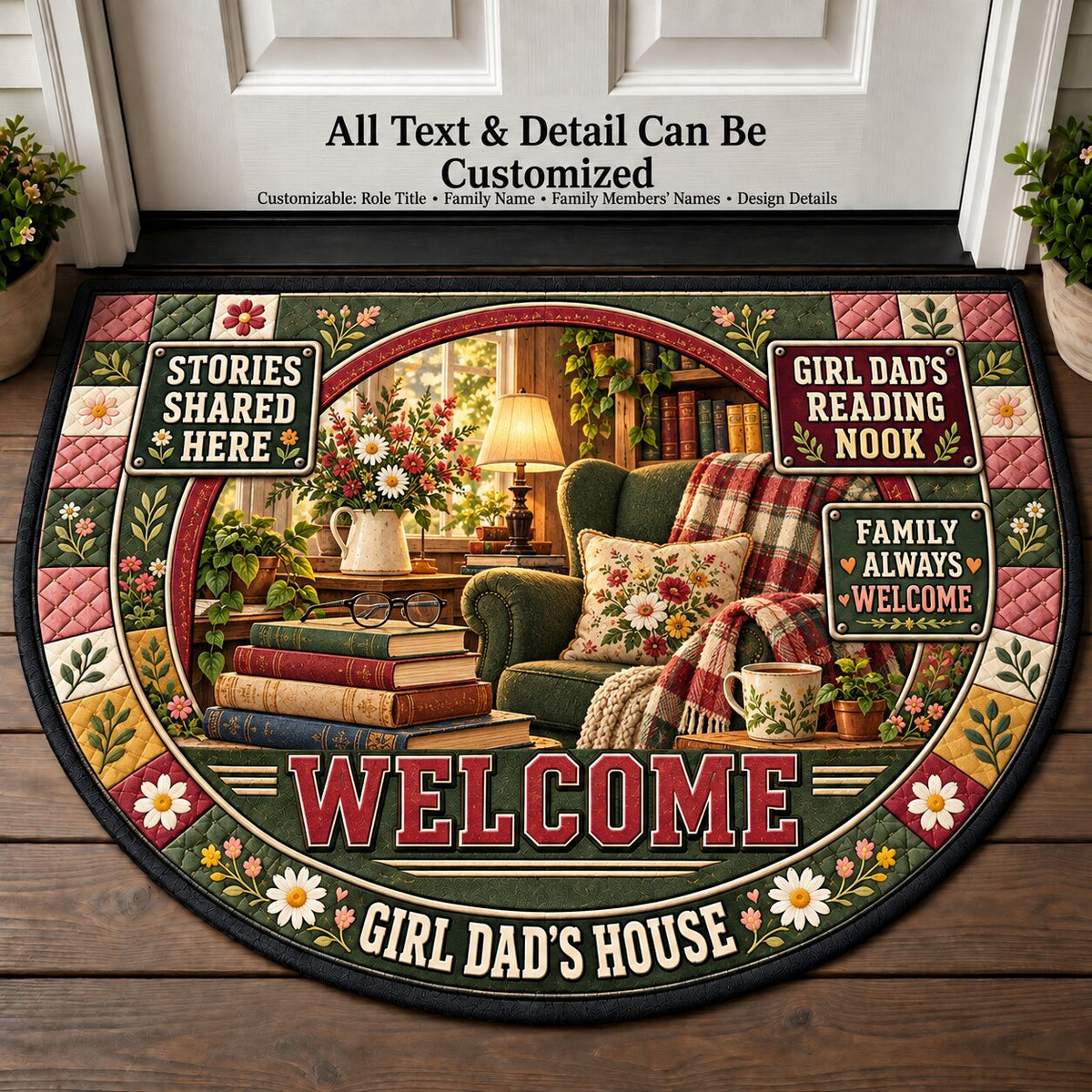 Girl Dad's Reading Nook Personalized Half Round Mat | 5To9Vibe