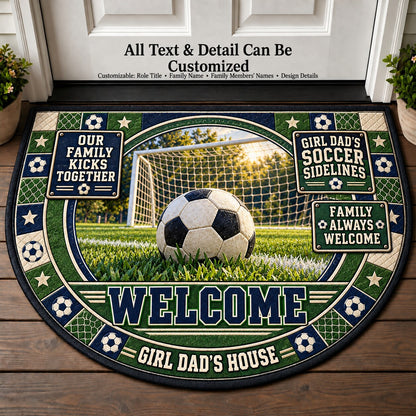 Girl Dad's Soccer Sidelines Personalized Half Round Mat | 5To9Vibe