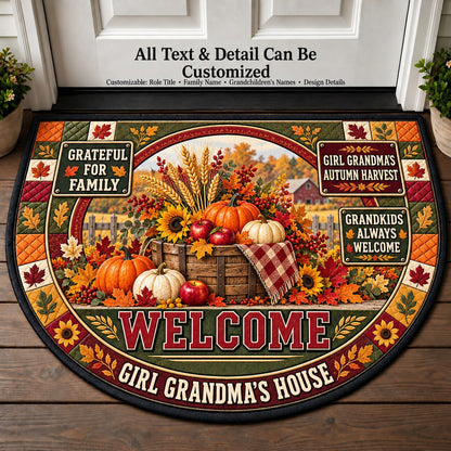 Girl Grandma's Autumn Harvest Personalized Half Round Mat | 5To9Vibe
