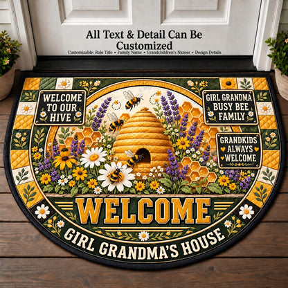Girl Grandma's Busy Bee Family Personalized Half Round Mat | 5To9Vibe