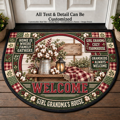 Girl Grandma's Cozy Farmhouse Personalized Half Round Mat | 5To9Vibe