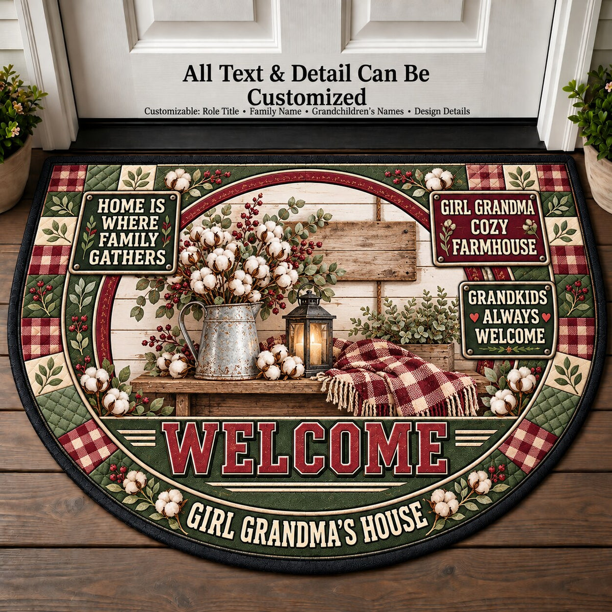 Girl Grandma's Cozy Farmhouse Personalized Half Round Mat | 5To9Vibe