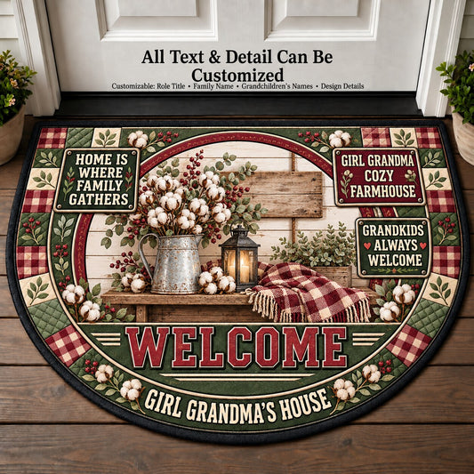 Girl Grandma's Cozy Farmhouse Personalized Half Round Mat | 5To9Vibe