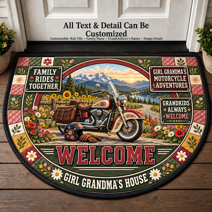 Girl Grandma's Motorcycle Adventures Personalized Half Round Mat | 5To9Vibe